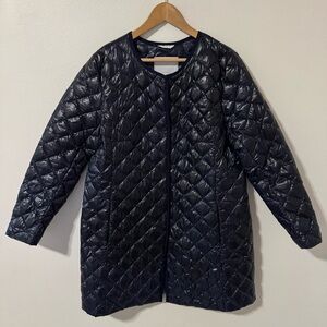 Sosken Studios Snap Front Diamond Quilt Down Puffer Jacket Navy Collarless-4/XL